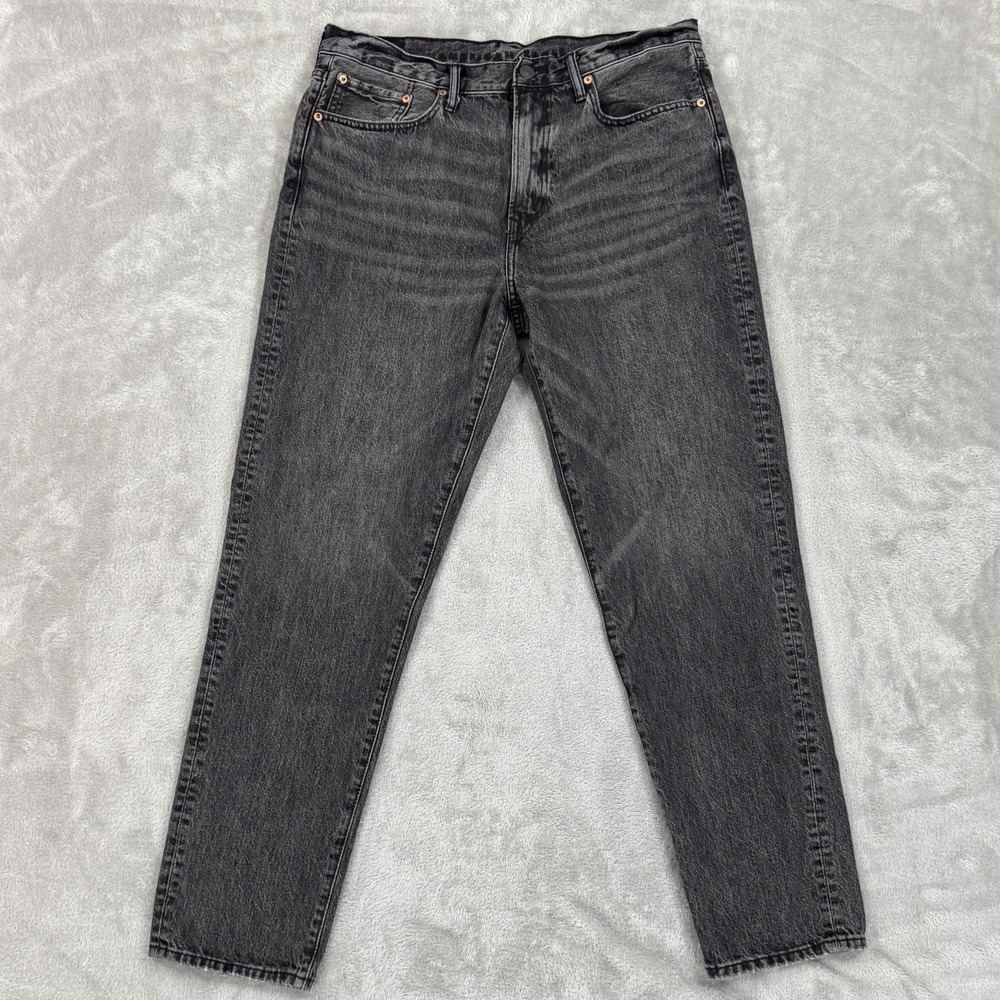 American Eagle Jeans Mens 36x32 Black Charcoal Gray Rigid Denim Taper Whiskered